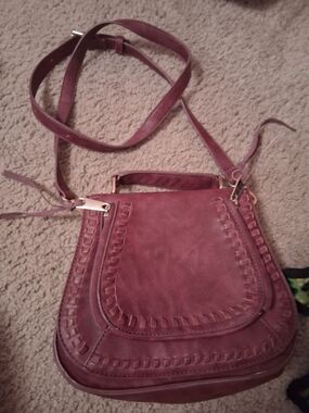 Women's Dusty Rose Suede Crossbody Bag with Tassel Accent